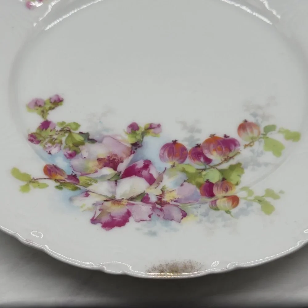 Vintage Porcelain Cake Plate Open Handles Pink White Roses Hand Painted Cottage